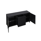Manhattan Comfort Sheridan 59.05" Mid-Century Modern Sideboard Cabinet - Black-Recommended for a 55" TV Screen. Features 2 Media Holes for Cable and Wire Management