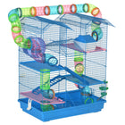 PawHut 18.5" Hamster Cage with Tube System & Exercise Wheel - Blue-Multiple platforms enhance exploration and climbing fun