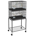 PawHut 65" H Bird Cage with Removable Tray, Bottom Mesh Panel, Wooden Perches and Swing - Black-This birdcage boasts easy access through two front door that features two small door and four small side doors 