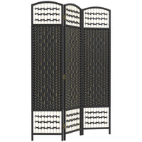 HOMCOM 3 Panel Wave Fiber Freestanding Room Divider for Home Office - Black-This room divider is ideal for creating personal space or dividing larger rooms
