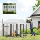 PawHut Outdoor Welded Wire Dog Kennel and Dog Run with Cover - 6' x 6' x 6' - Silver-Easy latch and lock gate 
