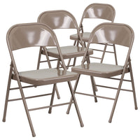 Flash Furniture – Chaise pliante en métal Hercules avec tissu, 4 charnières et 3 renforts, beige, paq./4-Ensemble de 4 chaises pliantes en métal