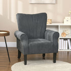HOMCOM - Fauteuil d’appoint en tissu avec pieds en bois - accoudoirs roulés pour salon - gris foncé-Accoudoirs roulés avec des surpiqûres profondes sur le dossier ailé pour un charme vieilli  
