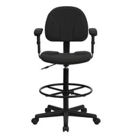 Flash Furniture - Tabouret de dessinateur ergonomique en tissu, accoudoirs réglables, noir-Tabouret de dessinateur contemporain