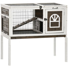 PawHut Rabbit Hutch with Run, Ladder and Slide-Out Tray - Coffee-Spacious living area with ladder for 1-2 rabbits 