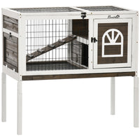 PawHut Rabbit Hutch with Run, Ladder and Slide-Out Tray - Coffee-Spacious living area with ladder for 1-2 rabbits 
