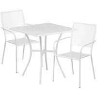 28'' Square White Indoor-Outdoor Steel Patio Table Set with 2 Square Back Chairs [CO-28SQ-02CHR2-WH-GG]-Set Includes Table and 2 Chairs
