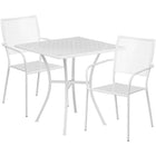 Table de jardin carrée de 28 po en acier blanc et 2 chaises au dossier carré, intérieur/extérieur [CO-28SQ-02CHR2-WH-GG]-Ensemble comprenant 1 table et 2 chaises