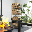 Outsunny 4-Tier Firewood Rack with 4 Tools Wheeled Wood Storage Rack-Included essential tools-shovel, poker, brush, tongs
