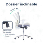 MotionGrey - Chaise de bureau ergonomique AeroMesh - Dossier en maille respirante avec accoudoirs réglables - Blanc-Respirabilité - Dites adieu à l’inconfort d’une chaise surchauffée. Notre chaise en maille est conçue pour une circulation d’air optimale, grâce à un tissu élastique qui réduit l’accumulation de chaleur. Profitez d’un confort prolongé avec une meilleure circulation