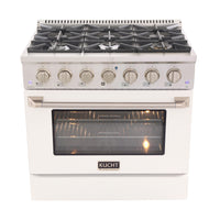 Kucht 36" KDF Series Pro Style Natural Gas Dual Fuel Range - Stainless Steel/White-Cook and bake like a pro with the extra-large convection oven with 5.2 cu. ft. of capacity, 5-rack configuration and extra-large oven window