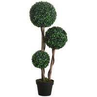 HOMCOM - Arbre topiaire à trois boules en buis artificiel 35 po - vert foncé-Belle plante artificielle en buis à trois boules 