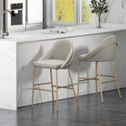 Manhattan Comfort Gracie 22" Modern Leatherette Upholstered Barstool - Stone and Gold - 2 Pack-Frame and Legs Features Choice of Fully Welded Black Steel or Gold Stainless Steel