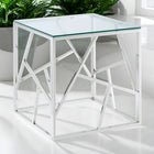 Plata Import Roca 21.75"H Square Side Table with Top Glass- Silver-Cube-shaped table with a fun, geometric design