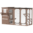 PawHut 76" L Outdoor Wooden Catio Walk-in Cat House with Jump Platforms - Brown-Suitable for two or three cats (up to 10 kg (20 lbs) for each) 