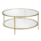 Hudson&Canal - Table basse ron Sivil 91 cm de large avec plateau en verre - Laiton-Comprend un plateau et une étagère en verre trempé