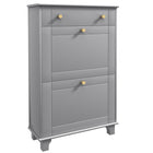 HOMCOM Narrow Shoe Cabinet with 2 Flip Drawers for Storage - Grey-Modern style, solid colour finish and gold handles enhance aesthetic appeal