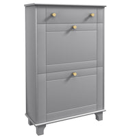 HOMCOM Narrow Shoe Cabinet with 2 Flip Drawers for Storage - Grey-Modern style, solid colour finish and gold handles enhance aesthetic appeal