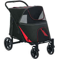PawHut One-Click Foldable Pet Stroller with Shock Absorber - Black-Solid construction with steel frame and Oxford cloth 