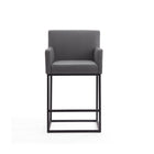 Manhattan Comfort - Ambassador tabouret de comptoir moderne du milieu du siècle de 20,5 po en similicuir gris et noir, lot de 2-Comprend une base de repose-pieds