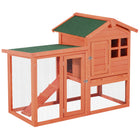PawHut - Clapier à lapin en bois résistant aux intempéries 48 po avec toit incliné et enclos extérieur rouge-Grande cage à lapins avec enclos extérieur, idéale pour les lapins, les lapereaux et autres petits animaux 
