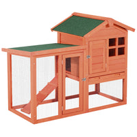 PawHut - Clapier à lapin en bois résistant aux intempéries 48 po avec toit incliné et enclos extérieur rouge-Grande cage à lapins avec enclos extérieur, idéale pour les lapins, les lapereaux et autres petits animaux 