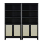 Manhattan Comfort Sheridan 31.49" Mid-Century Modern Bookcase Cabinet - Black - Set of 2-Set of 2 - Modern Cane Bookcase for Home Office, Living Room, and Extra Storage Use