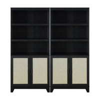 Manhattan Comfort Sheridan 31.49" Mid-Century Modern Bookcase Cabinet - Black - Set of 2-Set of 2 - Modern Cane Bookcase for Home Office, Living Room, and Extra Storage Use