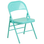Chaise pliante de la série HERCULES COLORBURST en métal sarcelle tentant à triple entretoise et double charnière-Cadre à triple entretoise et double charnière