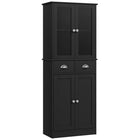 HOMCOM - Armoire de cuisine 61 po avec étagères et portes à fermeture en douceur - noir-Le design traditionnel comprend des portes vitrées et des portes encastrées 