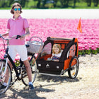 Aosom - Remorque vélo double pour enfants, bébés, tout-petits, capacité de 80 lb avec cadre en acier - orange-Siège large avec deux ceintures de sécurité pour que deux enfants puissent s'asseoir ensemble 