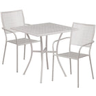 28'' Square Light Grey Indoor-Outdoor Steel Patio Table Set with 2 Square Back Chairs [CO-28SQ-02CHR2-SIL-GG]-Set Includes Table and 2 Chairs