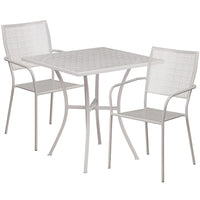 Table de jardin carrée de 28 po en acier gris pâle et 2 chaises au dossier carré, intérieur/extérieur [CO-28SQ-02CHR2-SIL-GG]-Ensemble comprenant 1 table et 2 chaises
