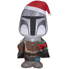 GEMMY Airblown Inflatable Christmas Mandalorian with Santa Hat & Present - 42"-Lights up with bright, energy-efficient LED light