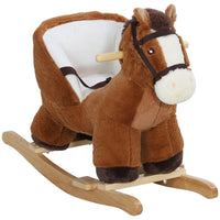 Qaba - Baby rocking horse, cheval à bascule en peluche avec sons - marron-Le design de cheval avec des sons réalistes captive et ravit les enfants 