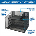 ShoppingAll 5-Tier Desk File Organizer with Upright File Section-Features five spacious sliding trays ideal for sorting loose paperwork, letters, invoices, and A4/Letter size printer paper flat, preventing them from creasing or getting lost.