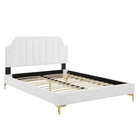 Modway Sienna Performance Velvet Full Platform Bed with Gold Metal Legs - White-Full Platform Bed
