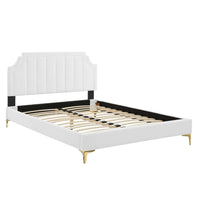 Modway Sienna Performance Velvet Full Platform Bed with Gold Metal Legs - White-Full Platform Bed