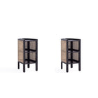 Manhattan Comfort Versailles 11.81" Industry Chic End Table 2-Piece Set - Black/Natural Cane-Modern - Industry Chic Cane End Table Perfect for Living Room and Bedroom Use. Set of 2