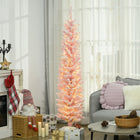 HOMCOM 6' Pre-Lit Slim Snow-Flocked Artificial Christmas Tree - Pink-Warm white LED lights for beautiful holiday lighting, while consume little energy and are cool to touch 
