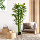 HOMCOM 6' Artificial Bamboo Tree in Pot for Indoor - Green-Features green leaves for a lifelike appearance 