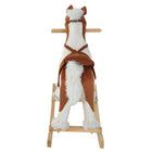 Qaba Kids Plush Rocking Horse with Wooden Rockers - Brown and White-Soft, huggable plush body with comfortable padded seat for those long joy 