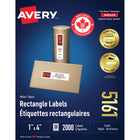Avery White Rectangle Labels with Easy Peel, 1" x 4", for Laser/Inkjet Printer, 2000 Pack (5161)-1" x 4", White