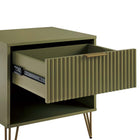 Manhattan Comfort DUMBO 20.07" Modern 1-Drawer Nightstand 2-Piece Set - Olive Green-Stylish Splayed Gold Metal Legs Adding Seamless Fashion Design and Durability