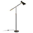 Hudson&Canal - Lampadaire Rex bicolore réglable en hauteur avec abat-jour en métal - Noir/Laiton/Noir-Associé à un abat-jour en métal conique noir