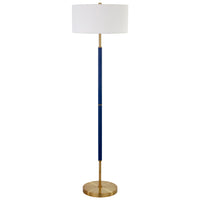 Hudson&Canal Simone 2-Light Floor Lamp with Fabric Shade - Blue/Brass/White-Industrial design for your living room, office space, bedroom, or reading nook