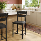Modway - Jax Bois de chêne Tabouret de comptoir avec un dos ondulé en forme de rasoir in Noir-Coussinets de pied non marqués