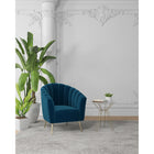 Manhattan Comfort Rosemont 32.28" Mid-Century Modern Velvet Upholstered Accent Chair - Blue and Gold-Constructed with Wooden Frame and Metal Legs