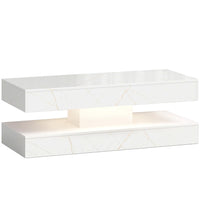 HOMCOM Marble-Effect Coffee Table with LED Light - High Gloss Marble-Effect White-RGB LED lights with 16 colours, four modes and adjustable brightness controlled by included remote