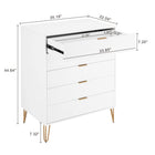 Manhattan Comfort - Dumbo table de chevet moderne, commode et commode haute 5 tiroirs - blanc - ensemble de 3-Pieds en métal doré élégamment évasés ajoutant un design mode sans couture et de la durabilité Hauteur des pieds : 18,6 cm